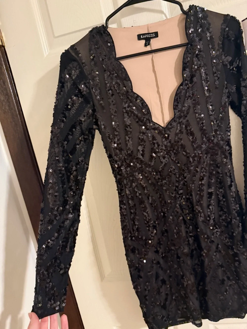 Express Black Sequin Long-Sleeve Mini Dress - Picture 7 of 7